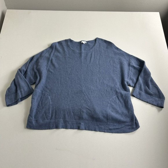 J. Jill Pure Jill Sweater Size Large Blue Pockets Boat Neck Drop Shoulder - Picture 1 of 7